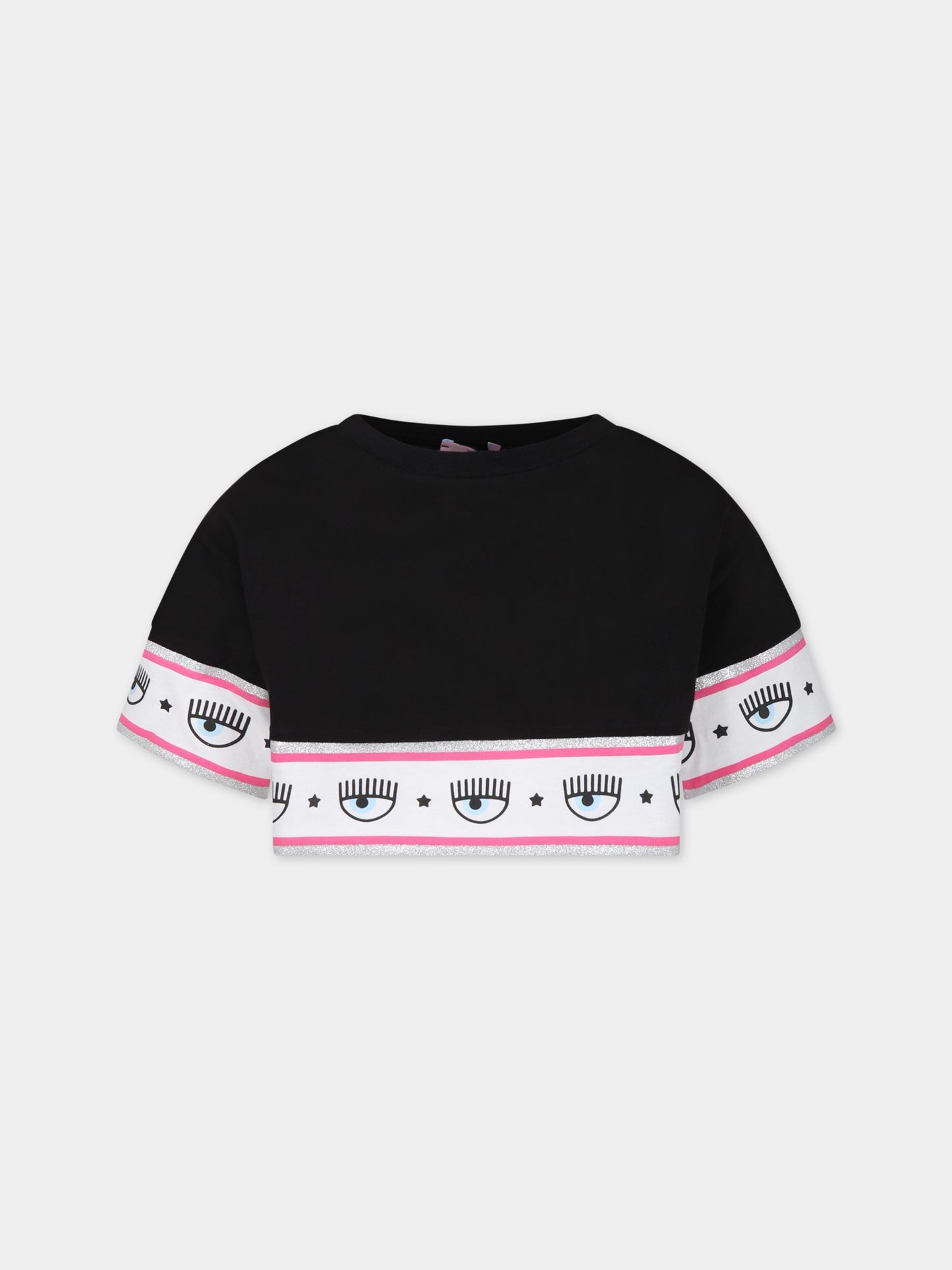 T-shirt nera per bambina con iconici occhiolini e stelle,Chiara Ferragni Collection,51A621 1205 0050