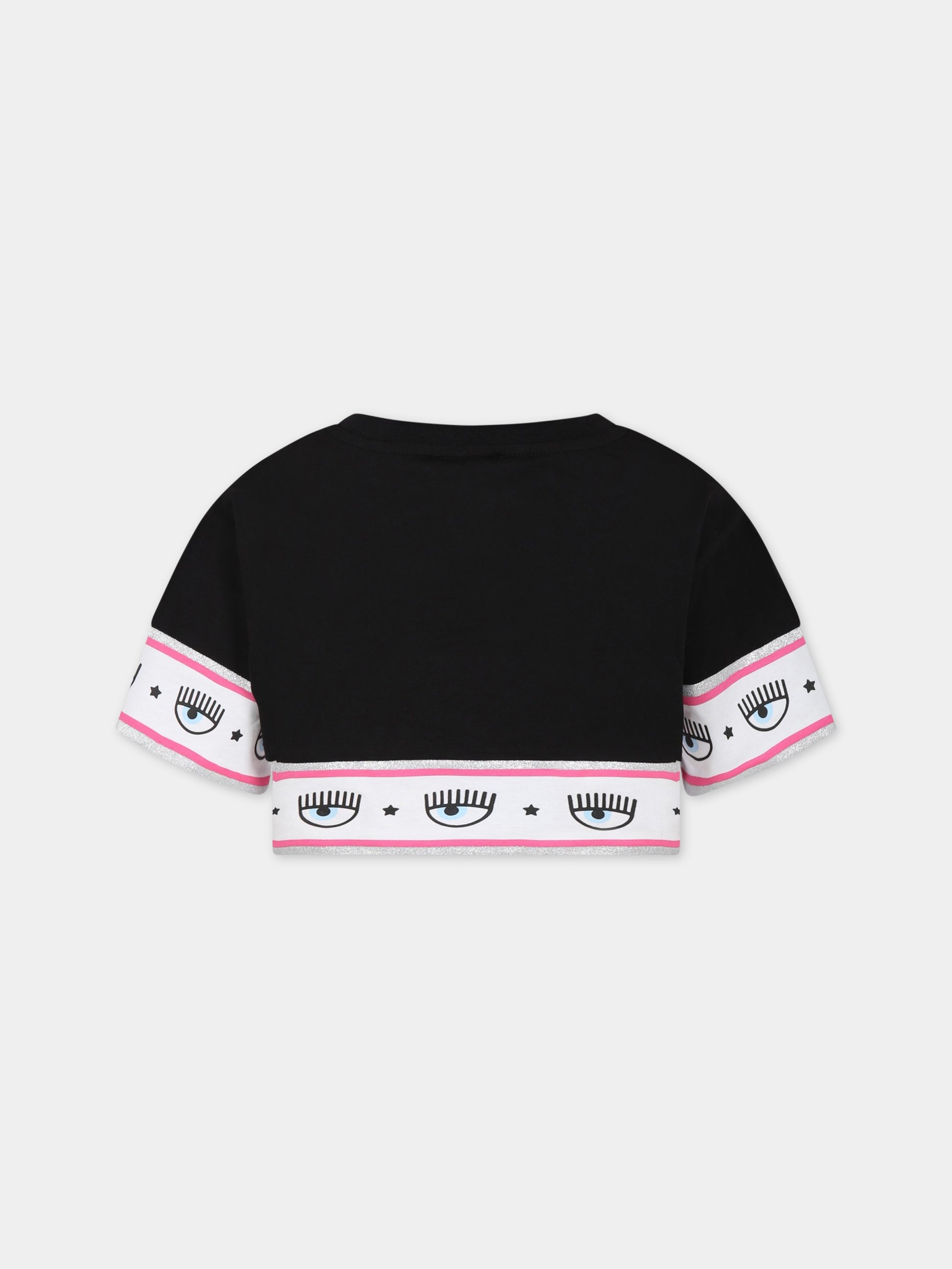 T-shirt nera per bambina con iconici occhiolini e stelle,Chiara Ferragni Collection,51A621 1205 0050