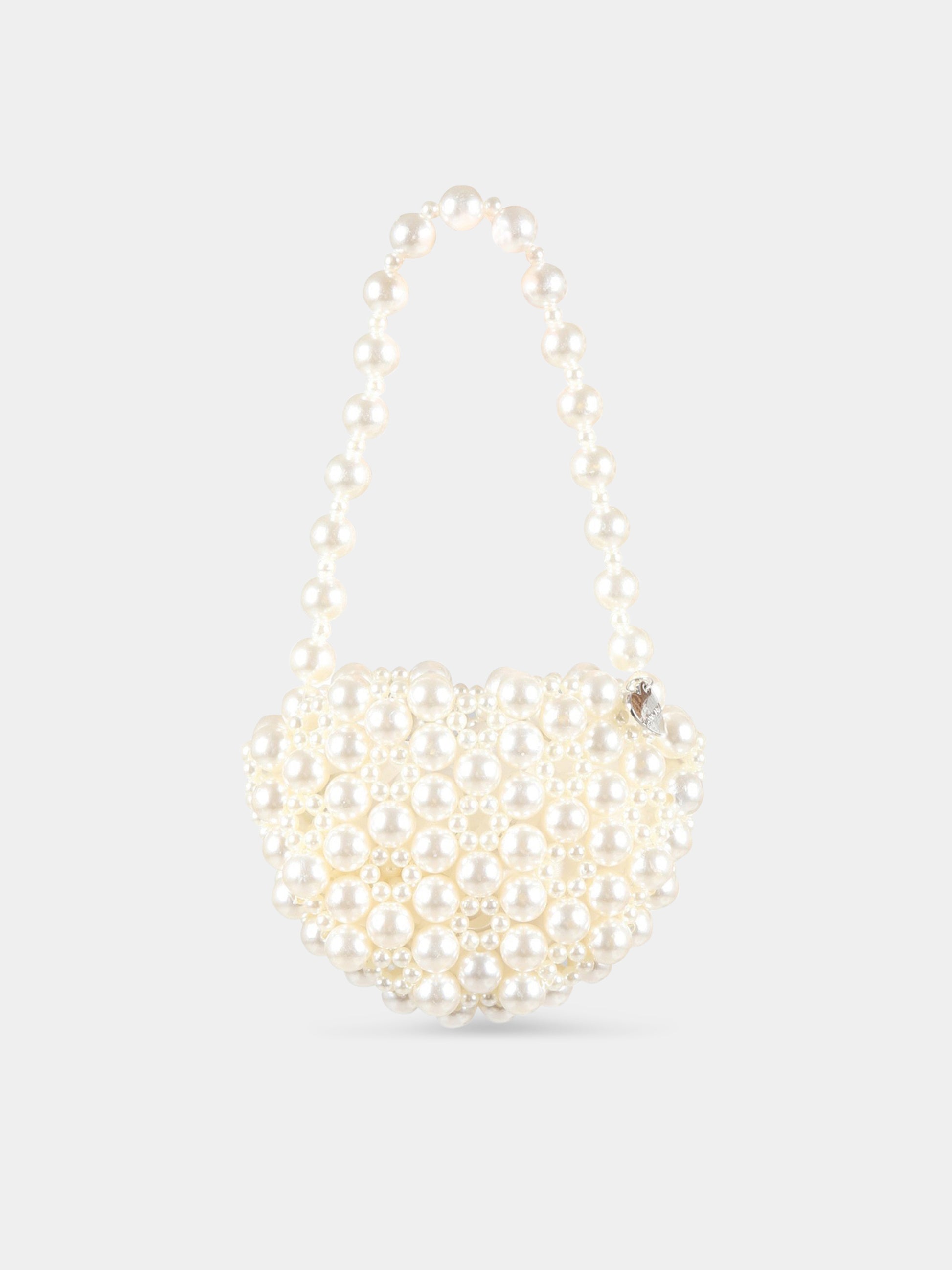 Borsa avorio per bambina con perle,Monnalisa,79A007 1072 0001
