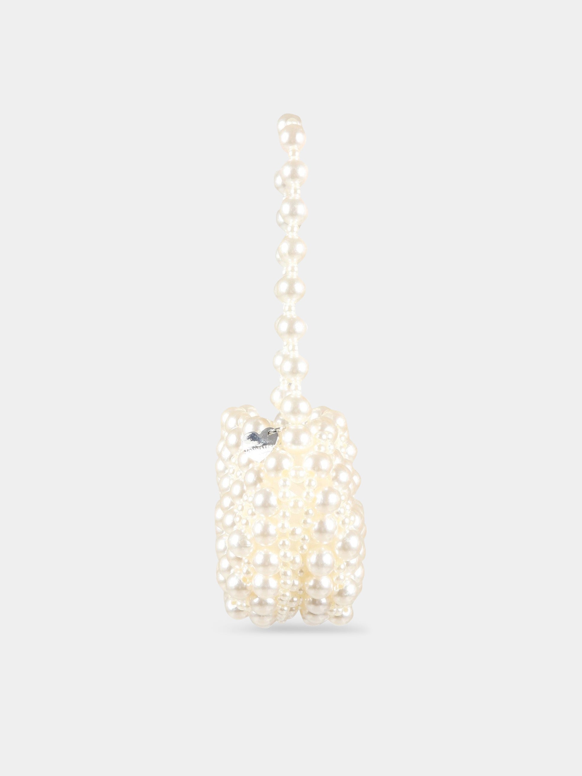 Borsa avorio per bambina con perle,Monnalisa,79A007 1072 0001