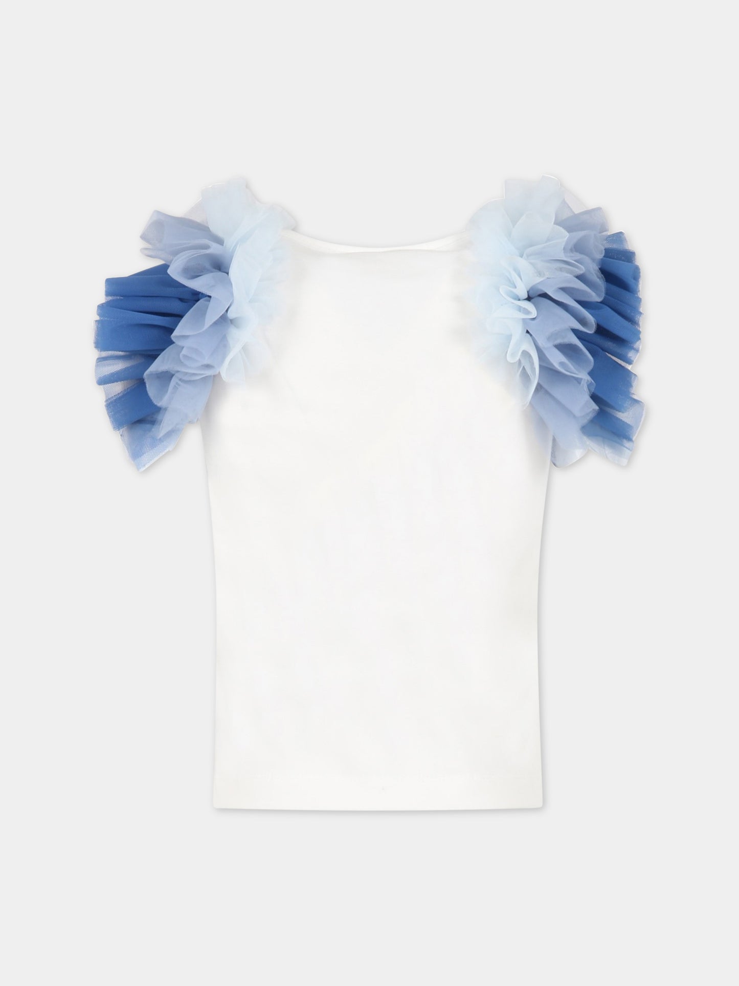 T-shirt bianca per bambina con logo e fiore,Monnalisa,71A604 1201 0152