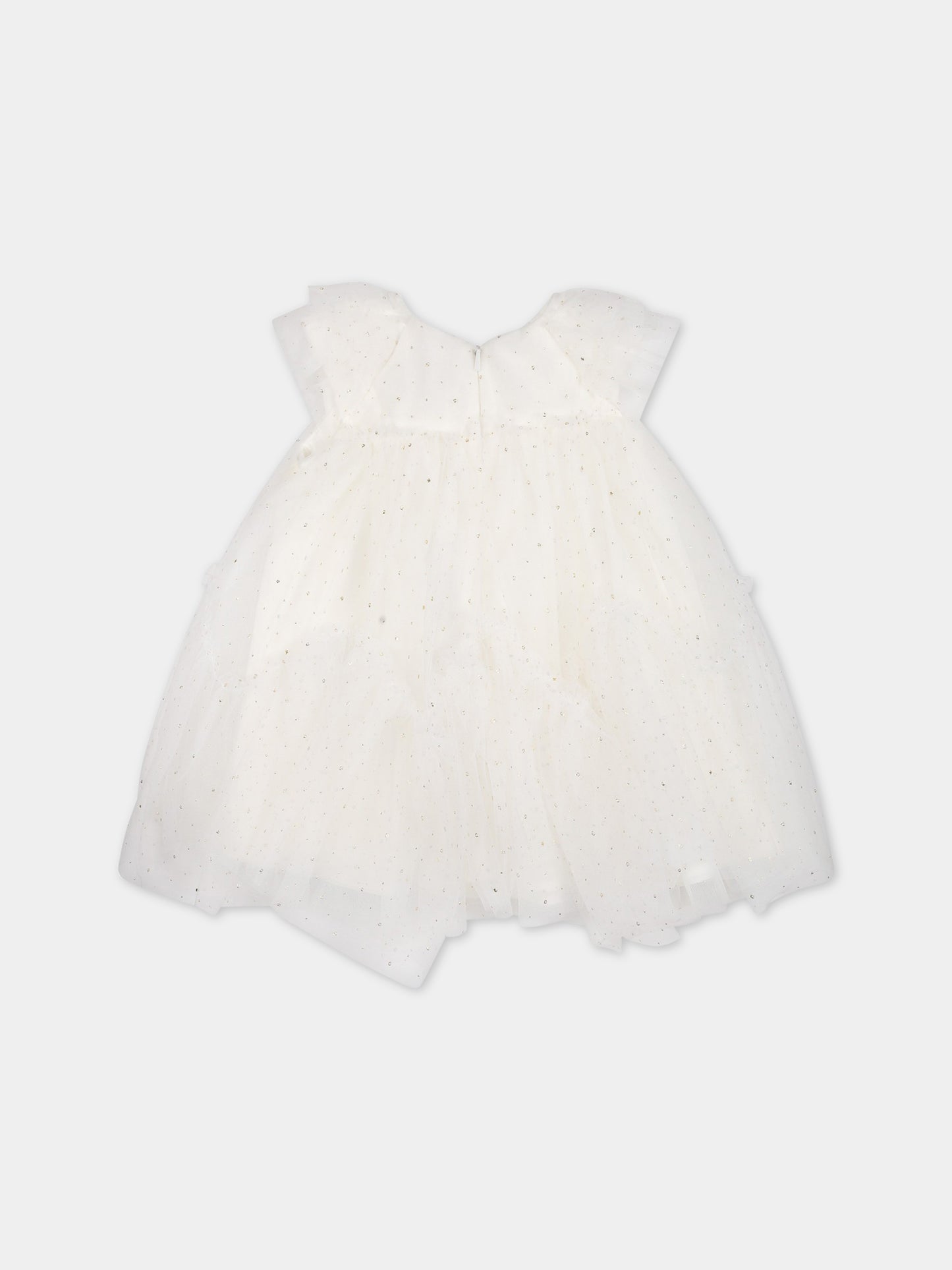 Vestito avorio per neonata con fiori,Monnalisa,73A902 1908 0170