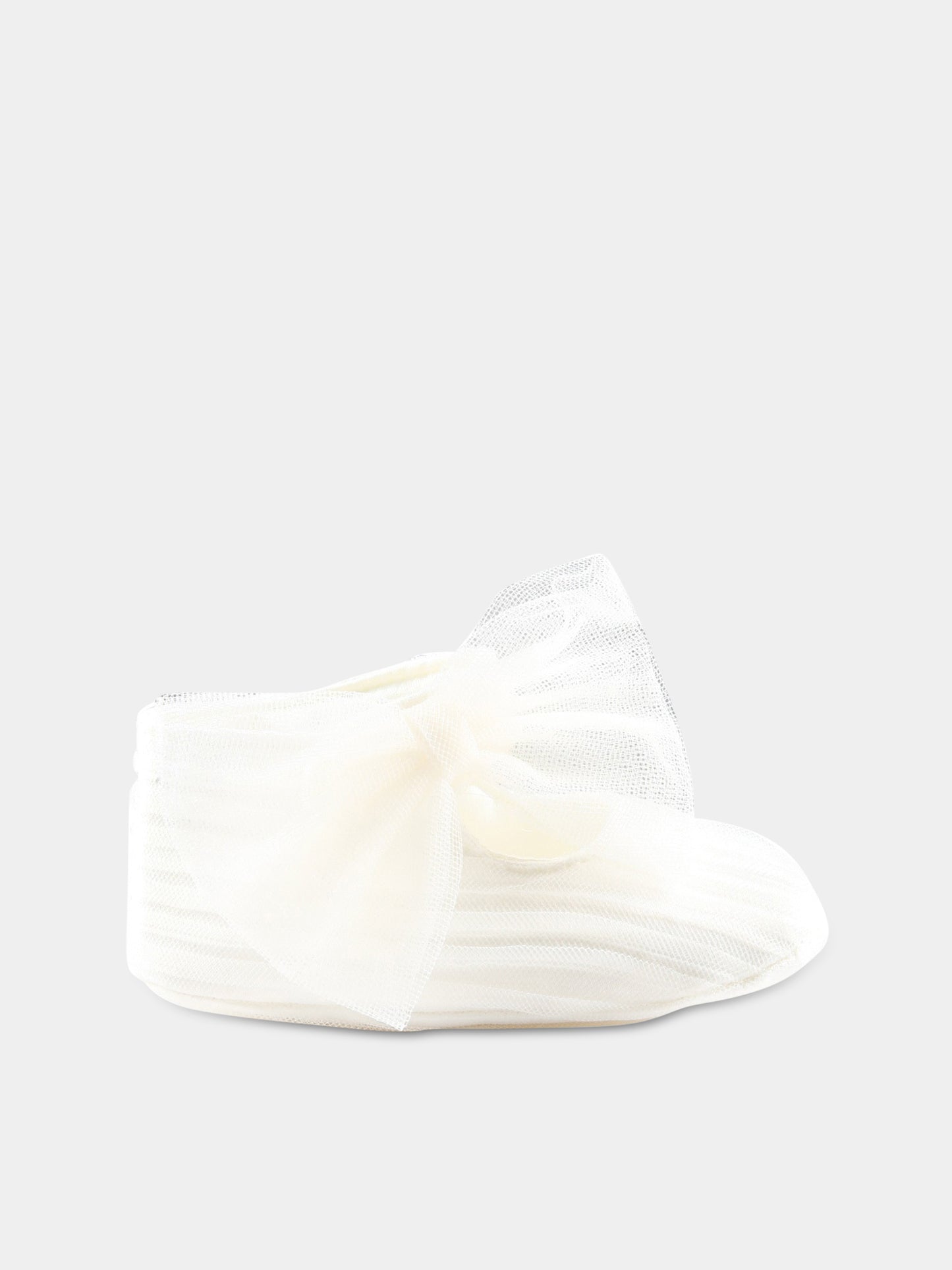 Ballerine bianche da culla per neonata con fiocco in tulle,Monnalisa,73A006 1361 0001