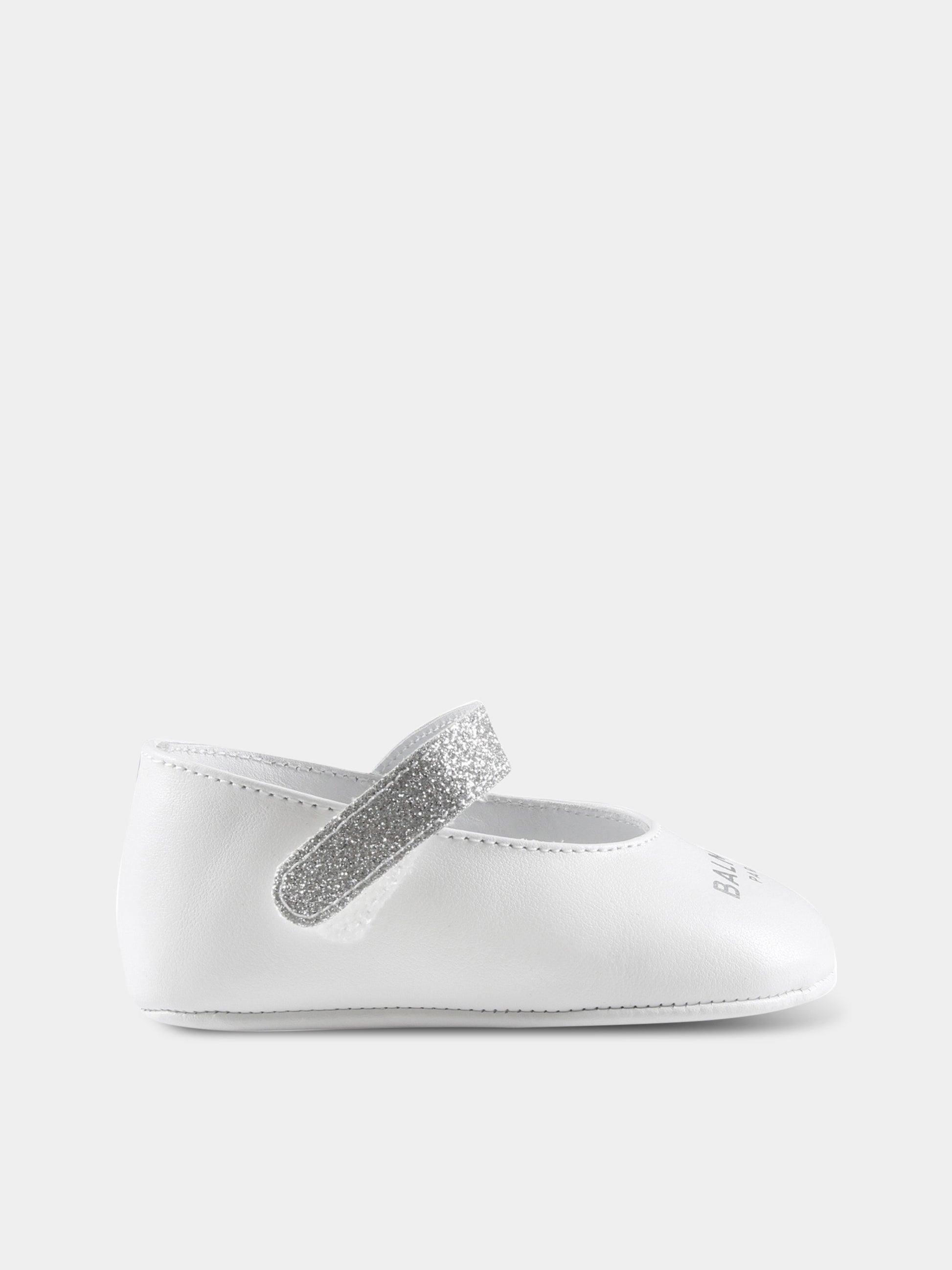Ballerine bianche per neonata con logo argentato,Balmain Kids,BS0006 Y0051 100AG