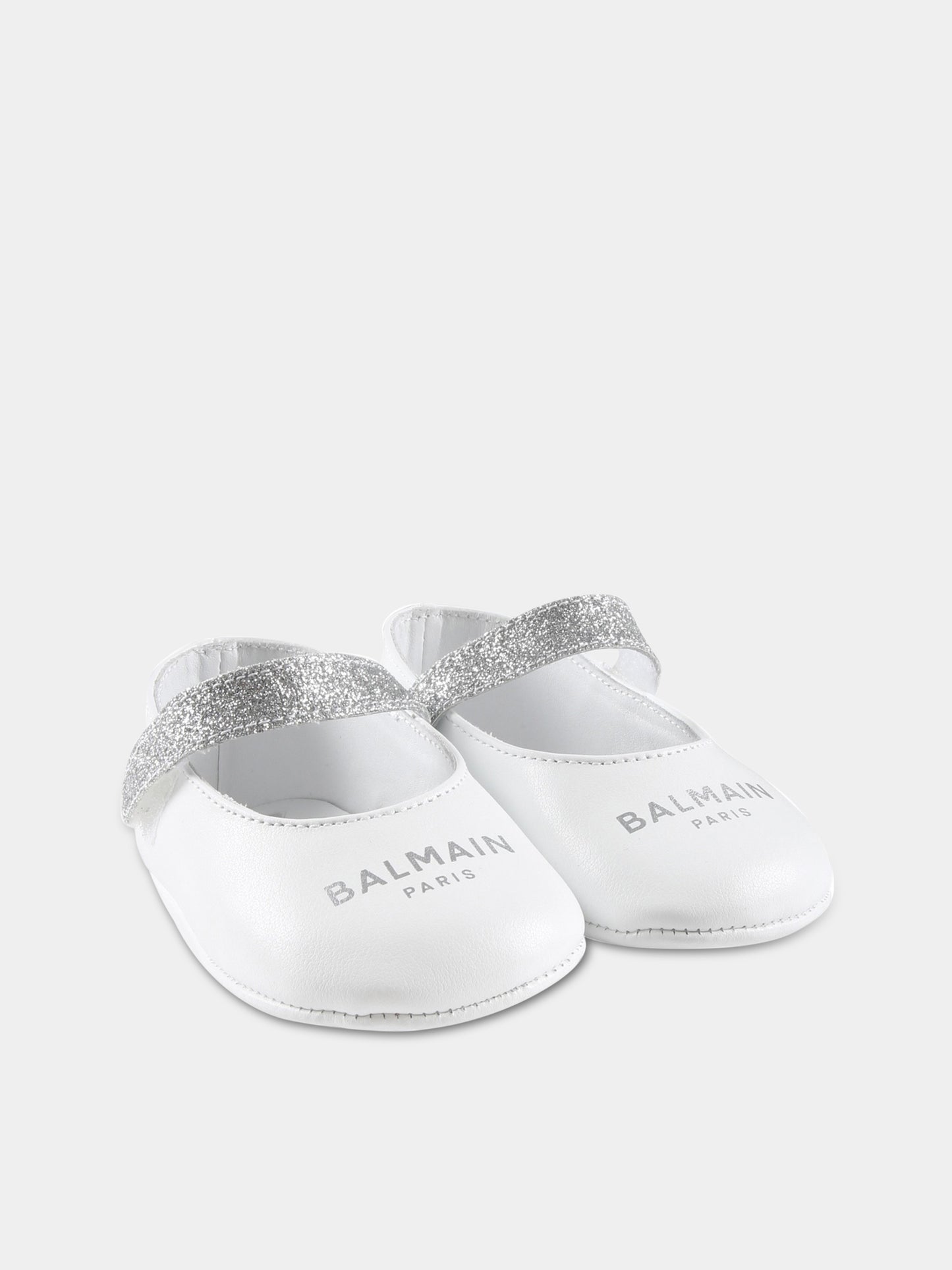 Ballerine bianche per neonata con logo argentato,Balmain Kids,BS0006 Y0051 100AG