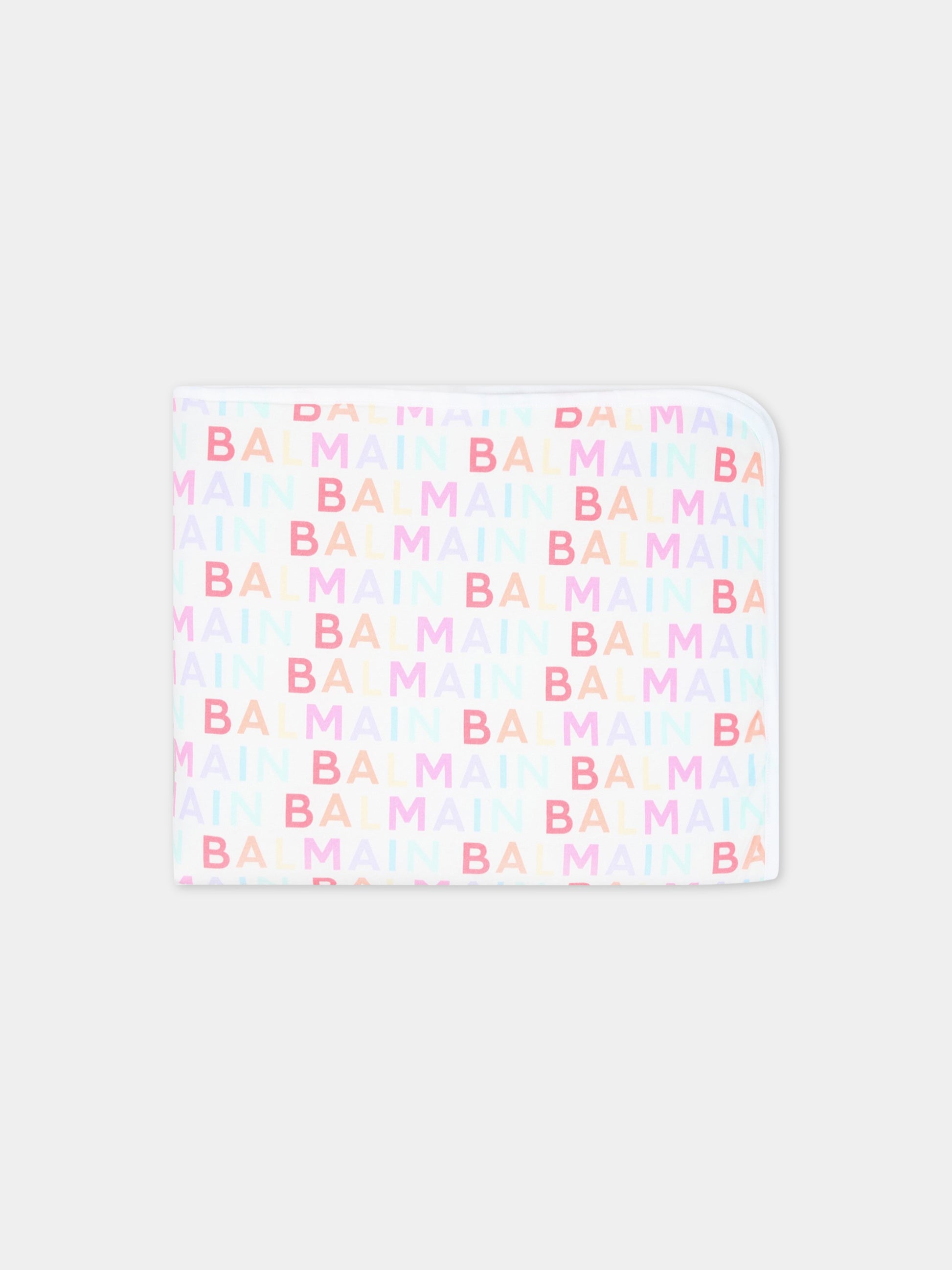 Coperta bianca per neonata con logo multicolor,Balmain Kids,BS0510-Z0057 999