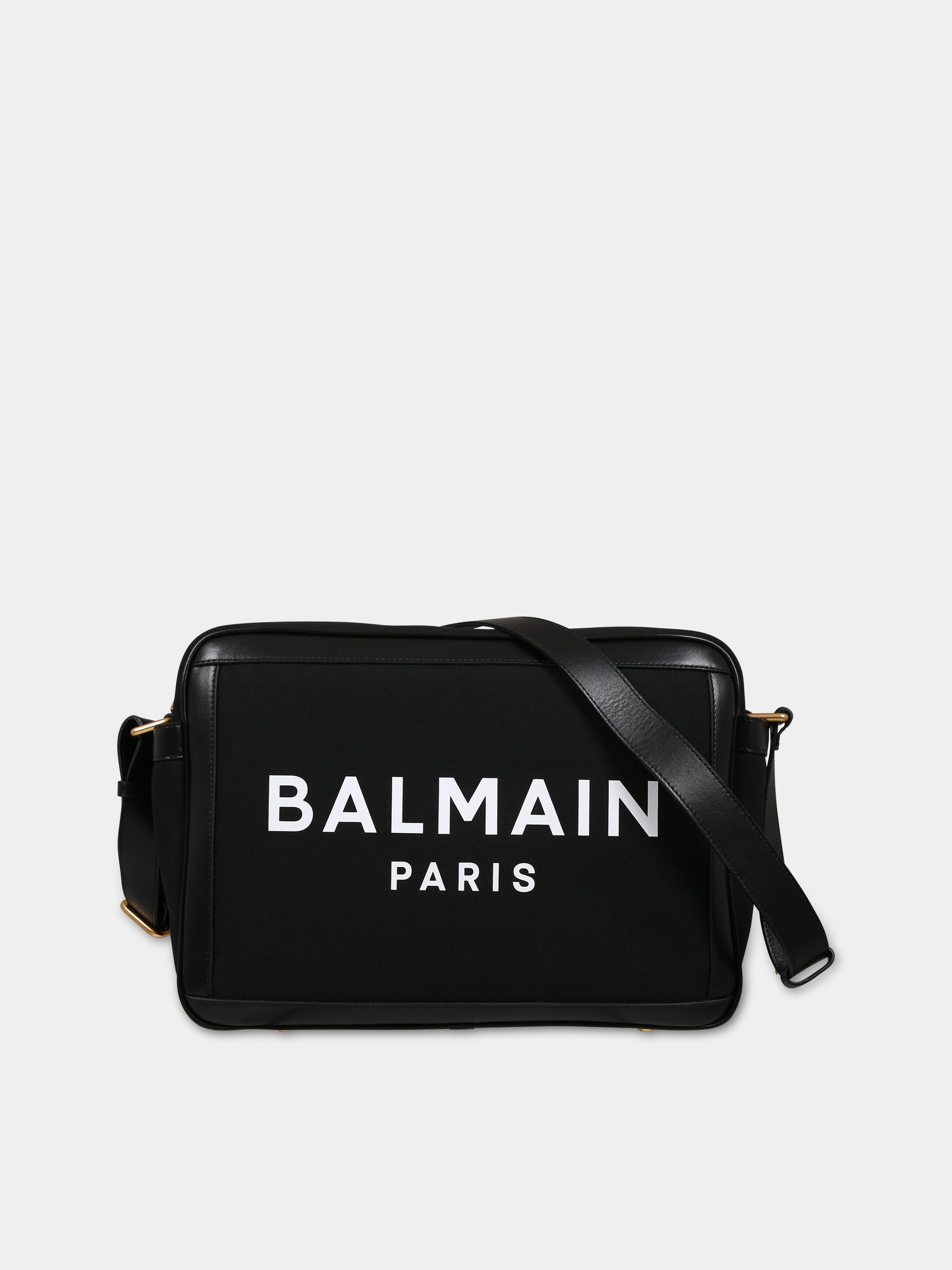 Borsa-mamma nera per neonati con logo bianco,Balmain Kids,BS0608 Z0042 930