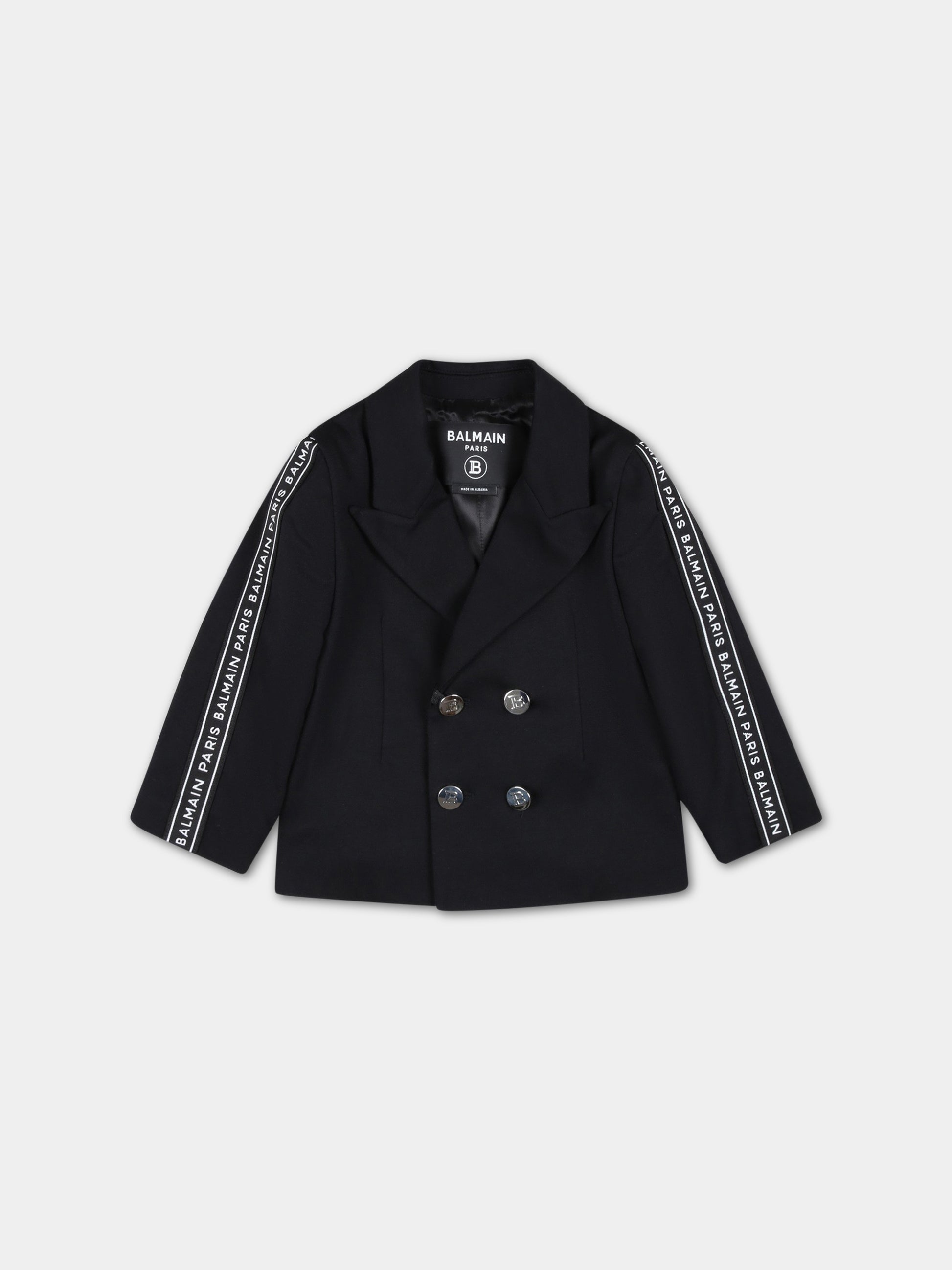 Giacca nera per neonato con logo bianco,Balmain Kids,BS2504 J0035 930