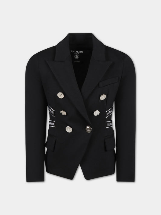 Giacca nera per bambina con logo,Balmain Kids,BS2A14 J0035 930