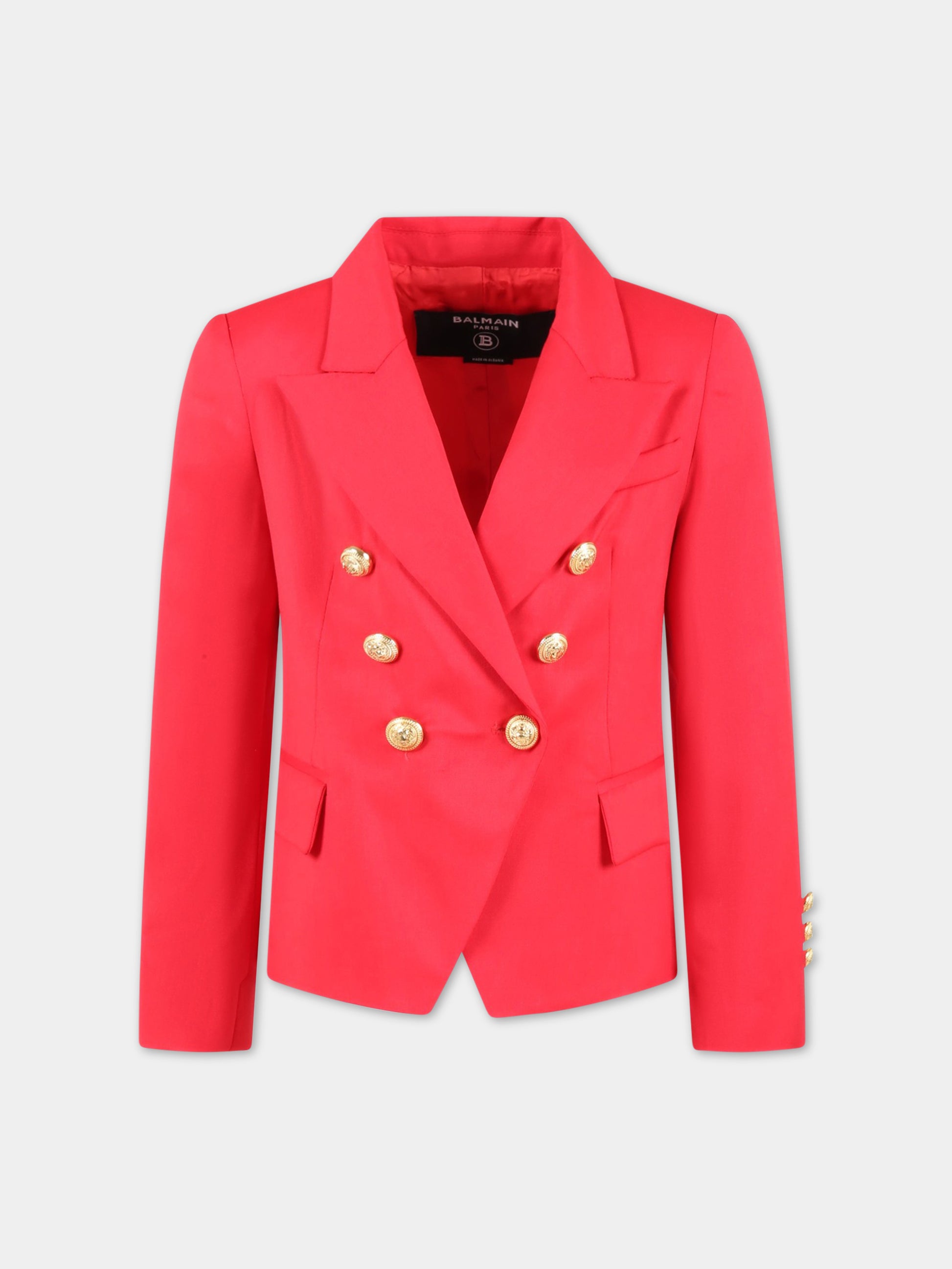 Giacca rossa per bambina con iconici bottoni,Balmain Kids,BS2A24 I0089 412