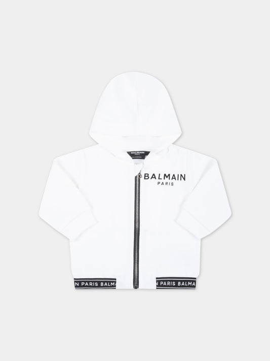 Felpa bianca per neonato con logo nero,Balmain Kids,BS4530 Z0081 100NE