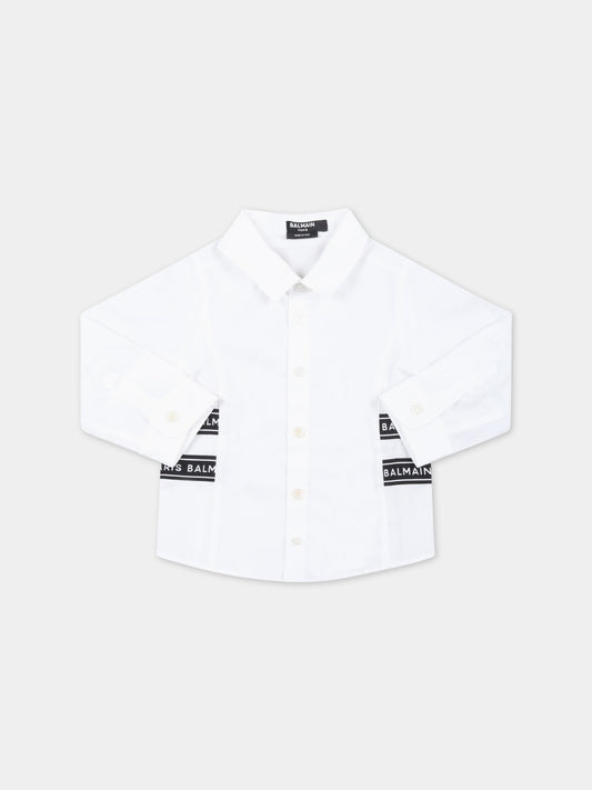 Camicia bianca per neonato con bande logate,Balmain Kids,BS5500 P0013 100