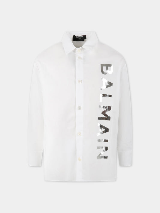 Camicia bianca per bambino con logo bianco,Balmain Kids,BS5P10 P0013 100AG