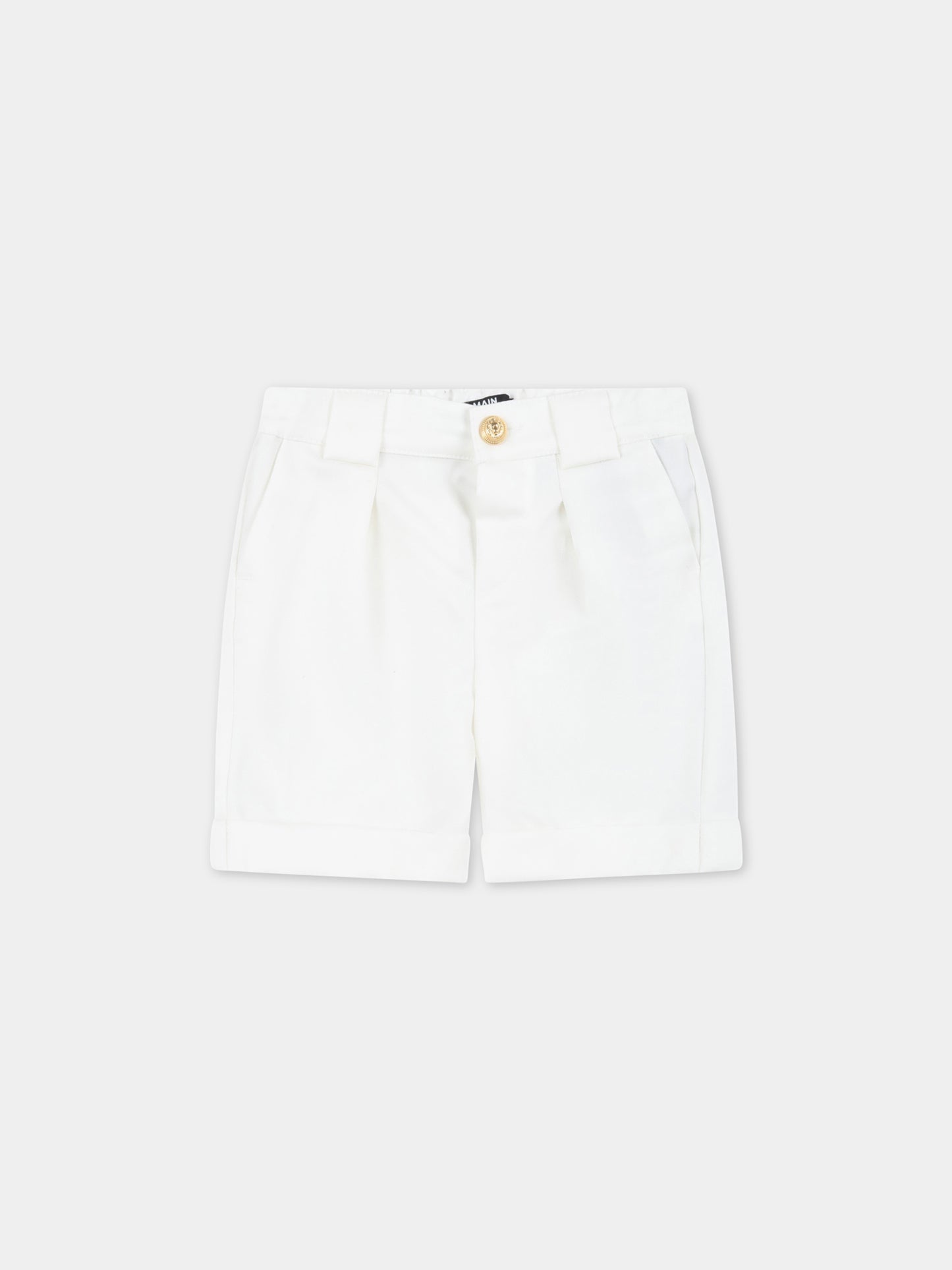 Shorts avorio per neonato con patch logato,Balmain Kids,BS6609 I0089 101