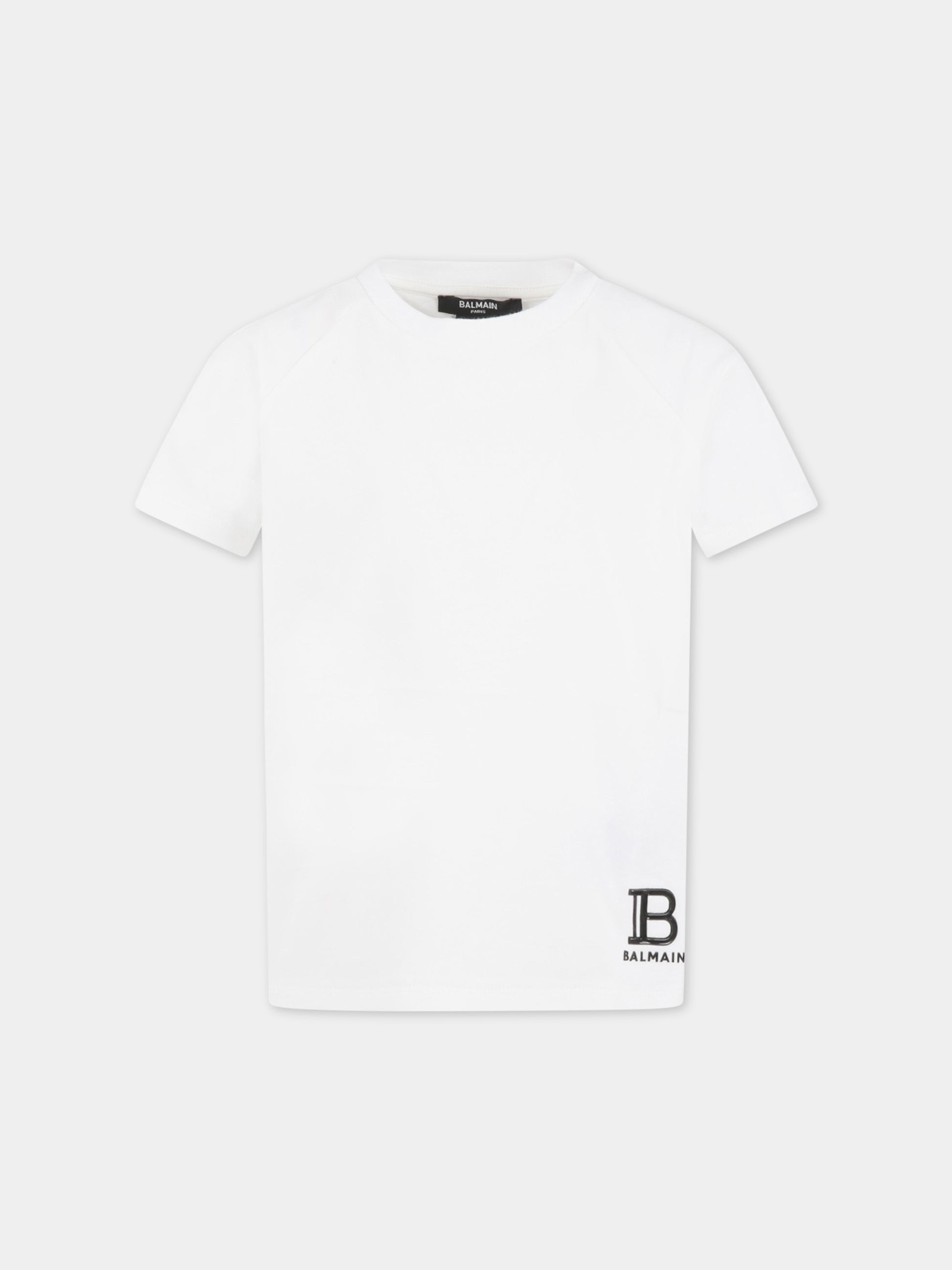 T-shirt bianca per bambini con logo nero,Balmain Kids,BS8P11 Z0057 100