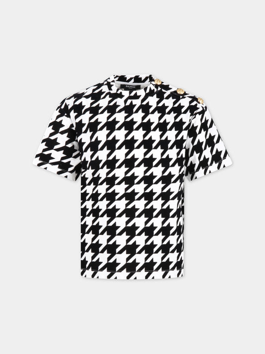 T-shirt multicolor per bambina con bottoni logati,Balmain Kids,BS8P81 Z0082 100NE