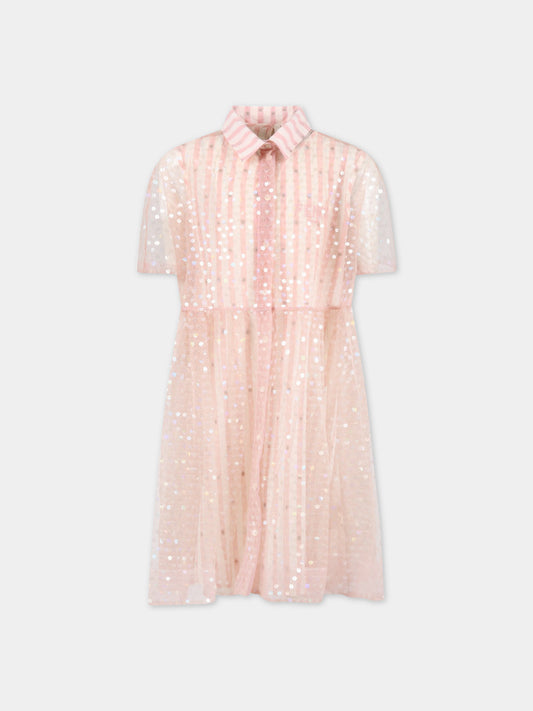 Vestito rosa per bambina con logo e paillettes,Fendi Kids,JFB562 ALO8 F16WG