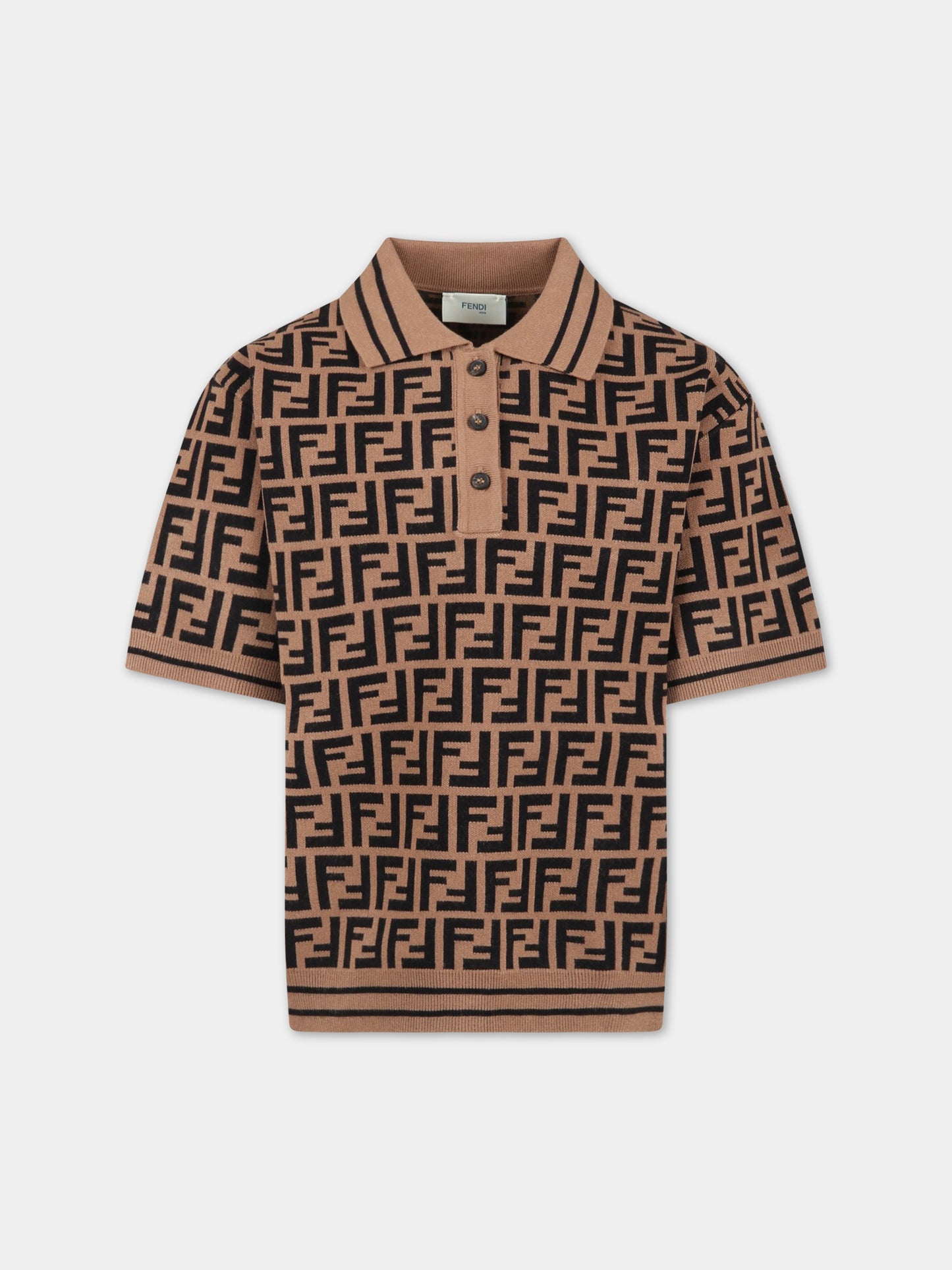 Maglione marrone per bambino con FF nere,Fendi Kids,JMG094 AEYD F15B6