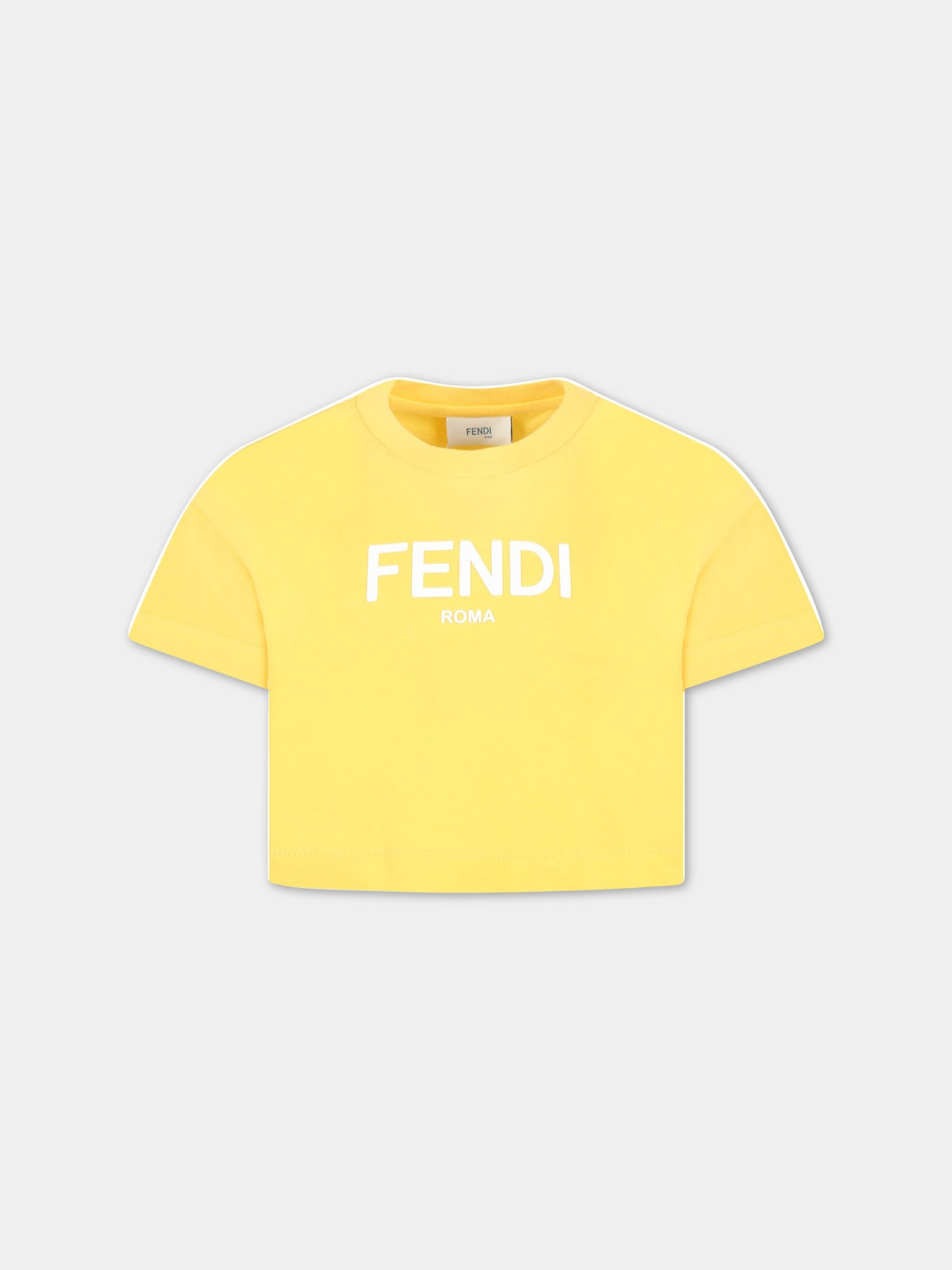 T-shirt gialla per bambina con logo bianco,Fendi Kids,JFI276 7AJ F08HW