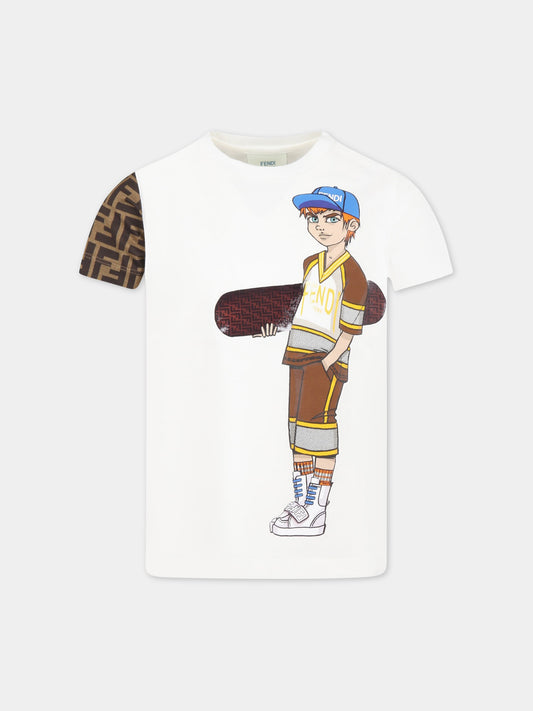 T-shirt bianca per bambino con logo,Fendi Kids,JMI416 7AJ F0TU9