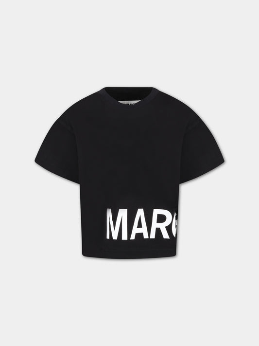 T-shirt nera per bambini con logo bianco,Mm6 Maison Margiela,M60332 MM009 M6900