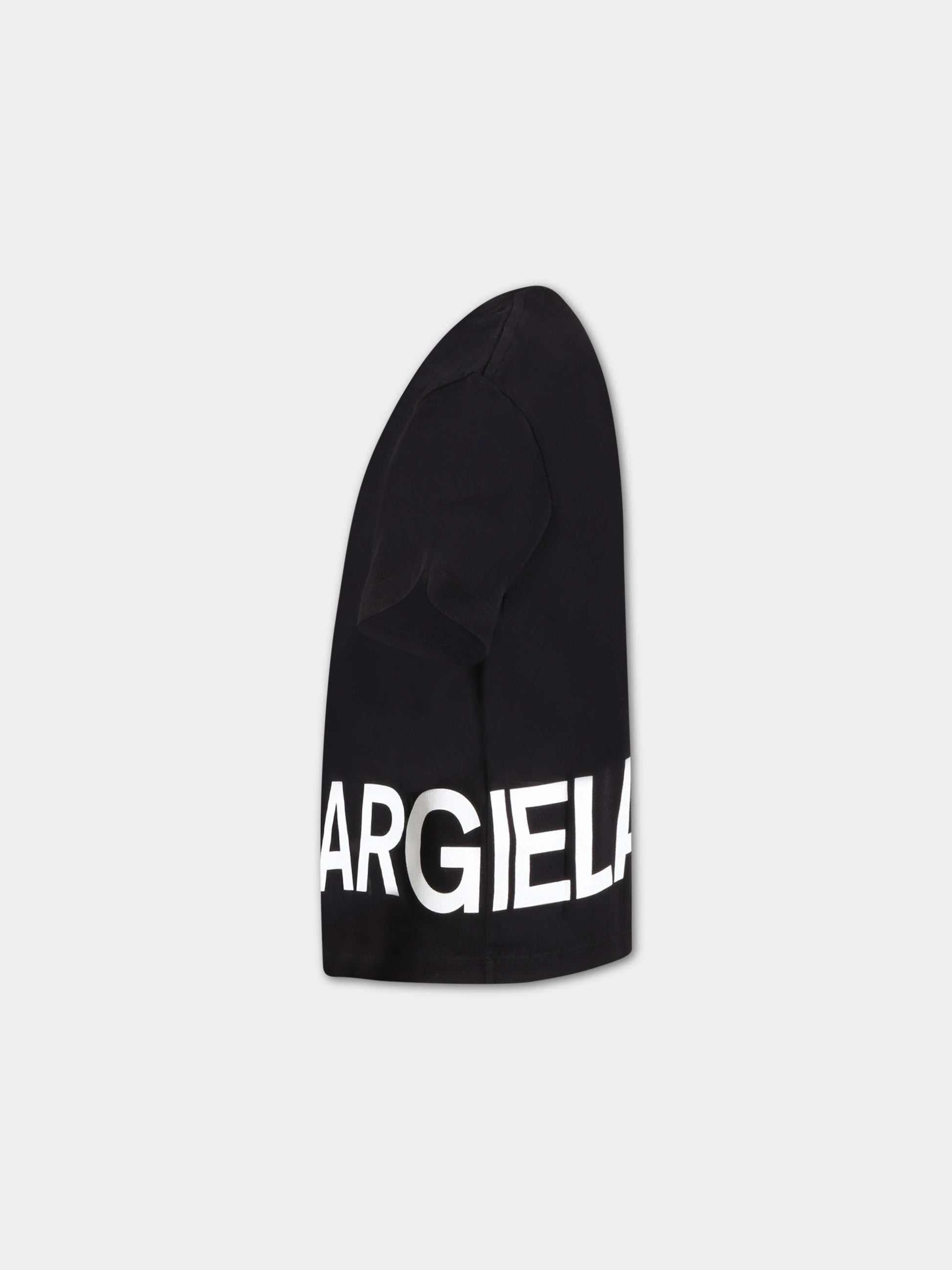 T-shirt nera per bambini con logo bianco,Mm6 Maison Margiela,M60332 MM009 M6900