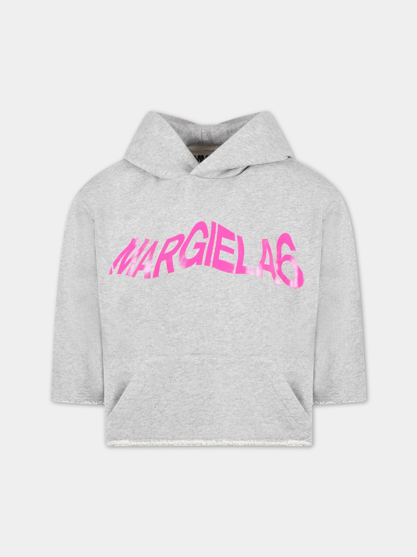Felpa grigia per bambina con logo fucsia,Mm6 Maison Margiela,M60323 MM069 M6C14
