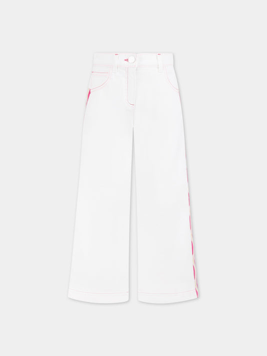 Jeans bianchi per bambina con iconico moivo a chevron sui lati,Missoni,MS6B31 D0039 100