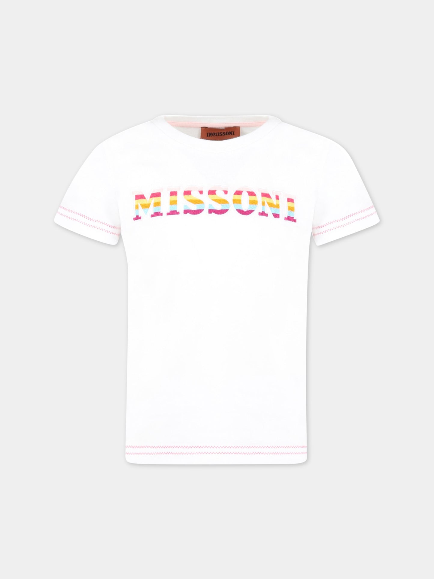 T-shirt bianca per bambina con logo ricamato,Missoni,MS8A41 J0177 100