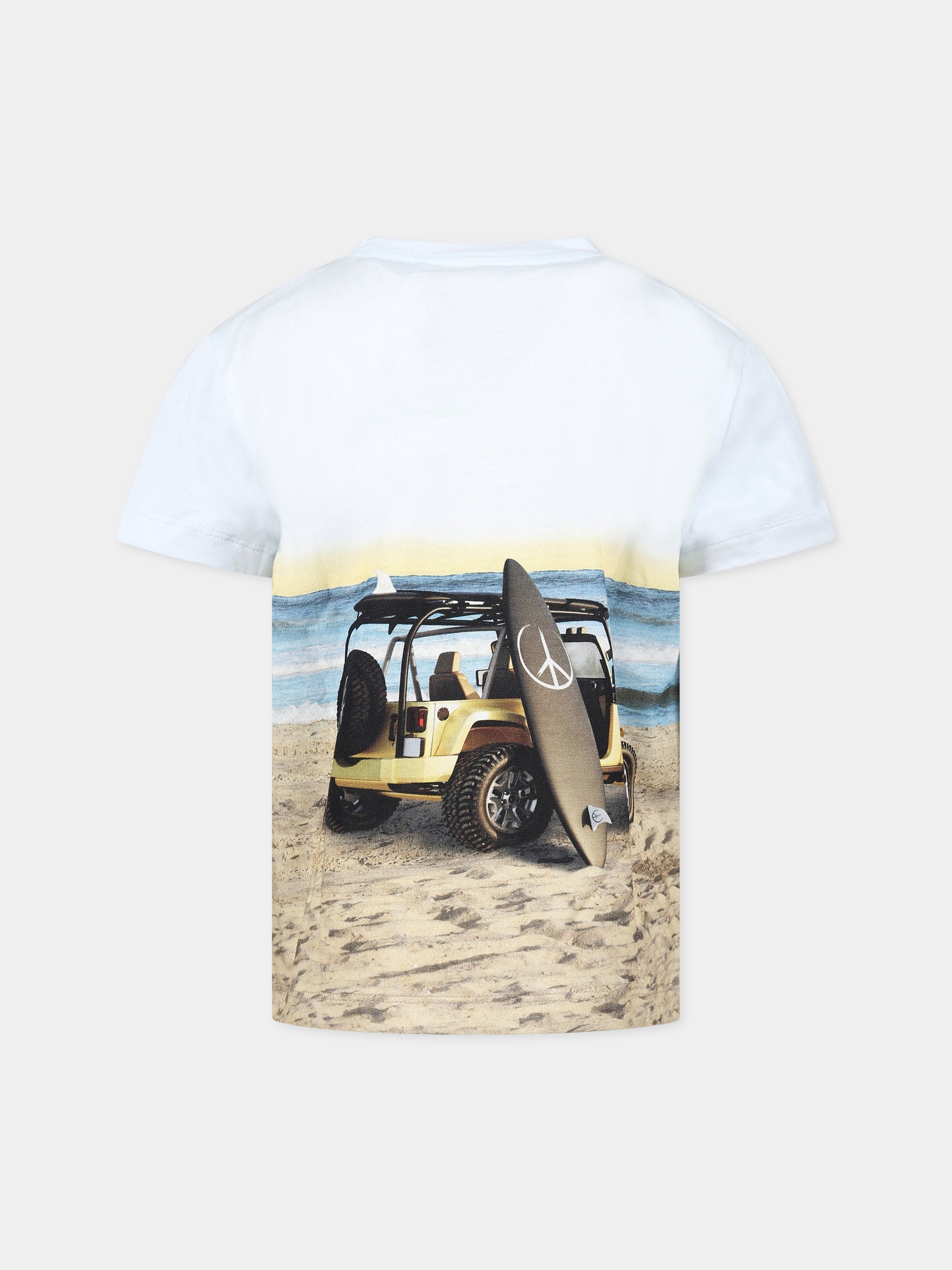 T-shirt multicolor per bambino con stampa jeep e spiaggia,Molo,1S23A206 7943