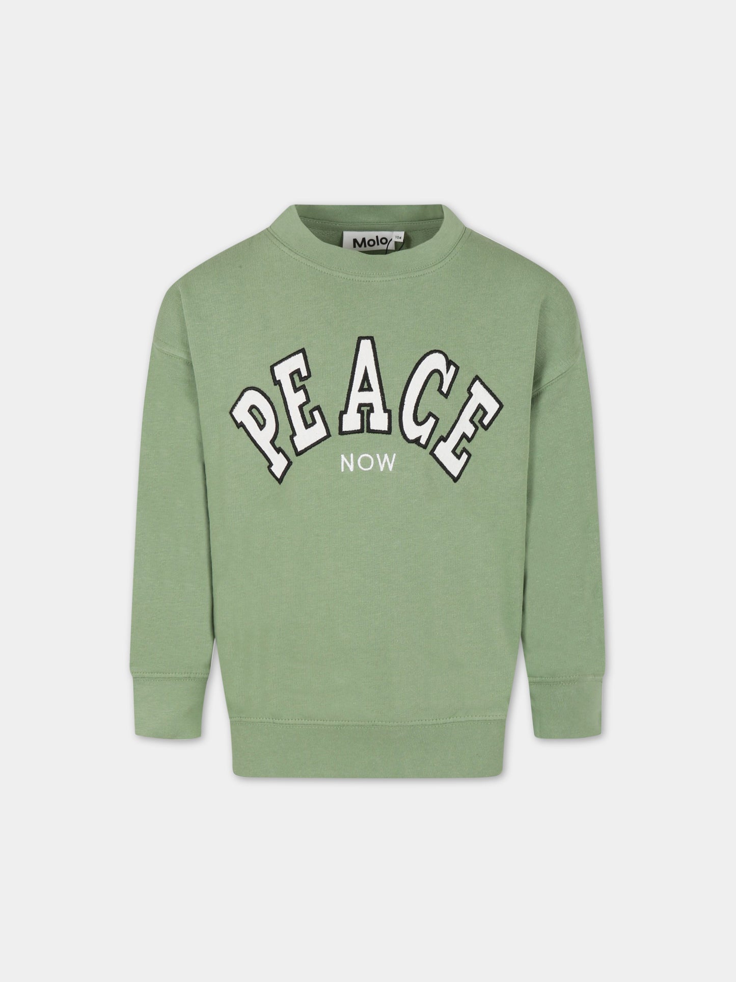 Felpa verde per bambino con scritta  Peace ,Molo,6S23J209 8729