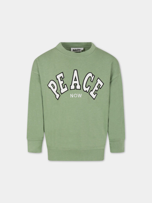 Felpa verde per bambino con scritta  Peace ,Molo,6S23J209 8729