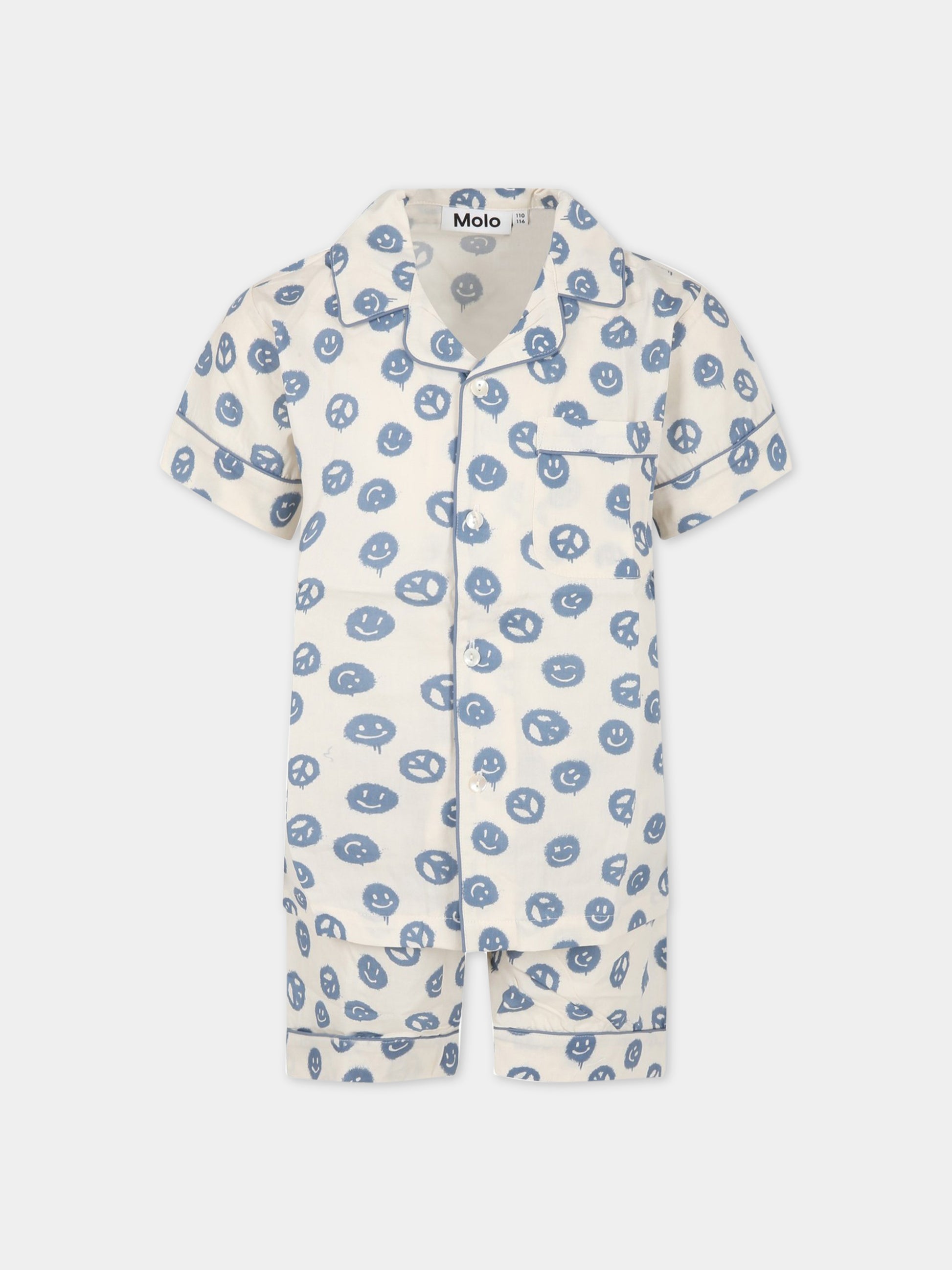 Pigiama avorio per bambino con stampe blu all-over e con logo,Molo,6S23R502 6836