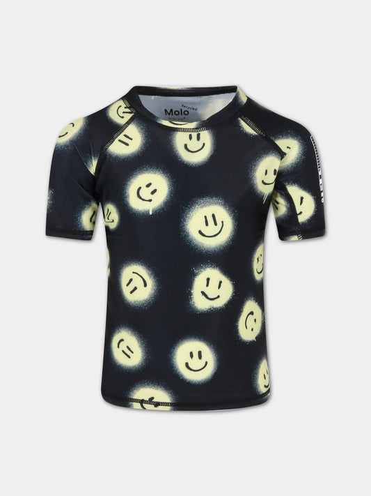 T-shirt nera per bambino con smiley e logo,Molo,8S23P203 6708