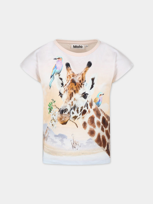 T-shirt rosa per bambina con giraffa,Molo,2S23A201 7883
