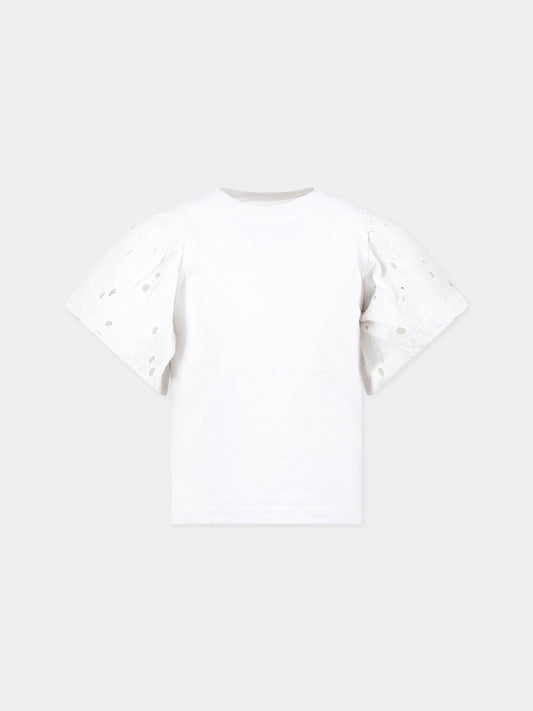 T-shirt bianca per bambina con rouches,Molo,2S23A204 0000
