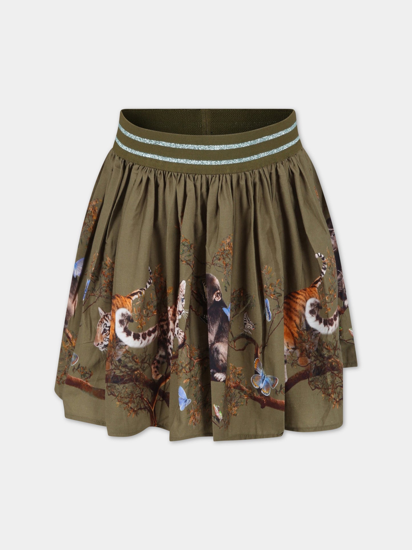 Vestito verde per bambina con animali e farfalle all-over e logo,Molo,2S23D125 3263