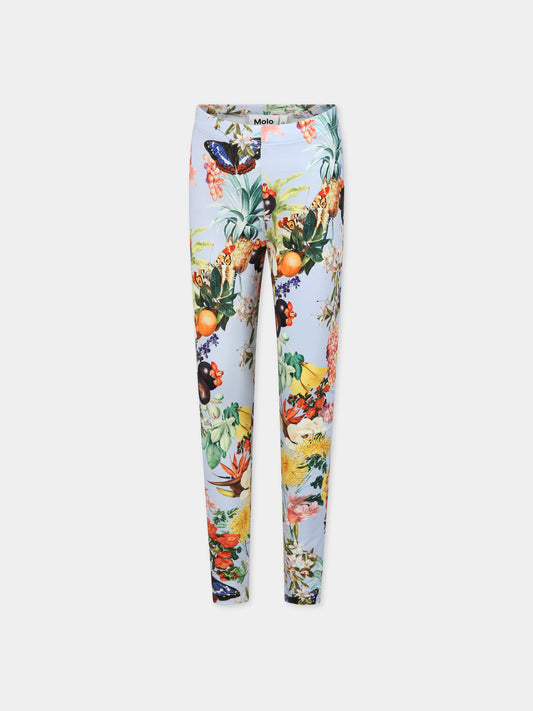 Legginggs multicolor per bambina con stampa frutta tropicale, fiori e farfalle,Molo,2S23F206 6743