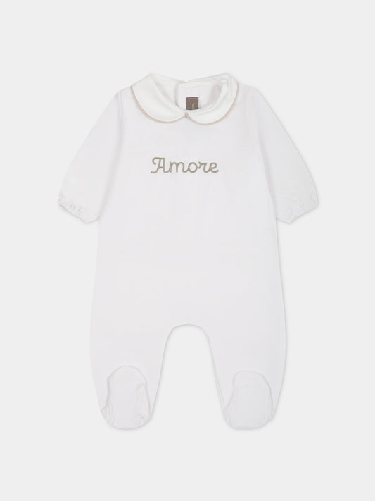 Tutina bianco per neonati con scritta  Amore ,Little Bear,6043 BIANCO/CORDA