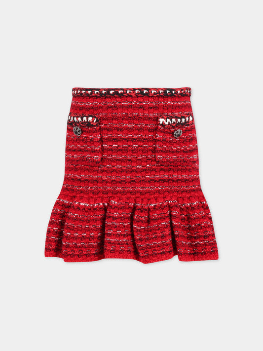 Gonna rossa per bambina con bottoni argentati,Self-portrait,RS23 709SK R 22458560