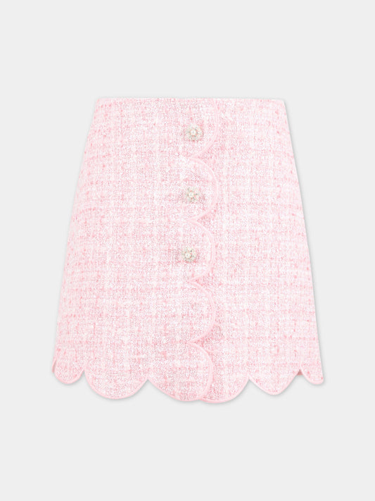 Gonna rosa per bambina con bottoni con strass,Self-portrait,RS23 712SK P 22458568