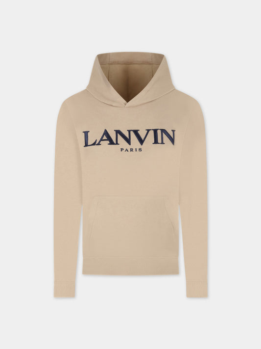 Felpa beige per bambino con logo blu,Lanvin Petite,N25112 23B
