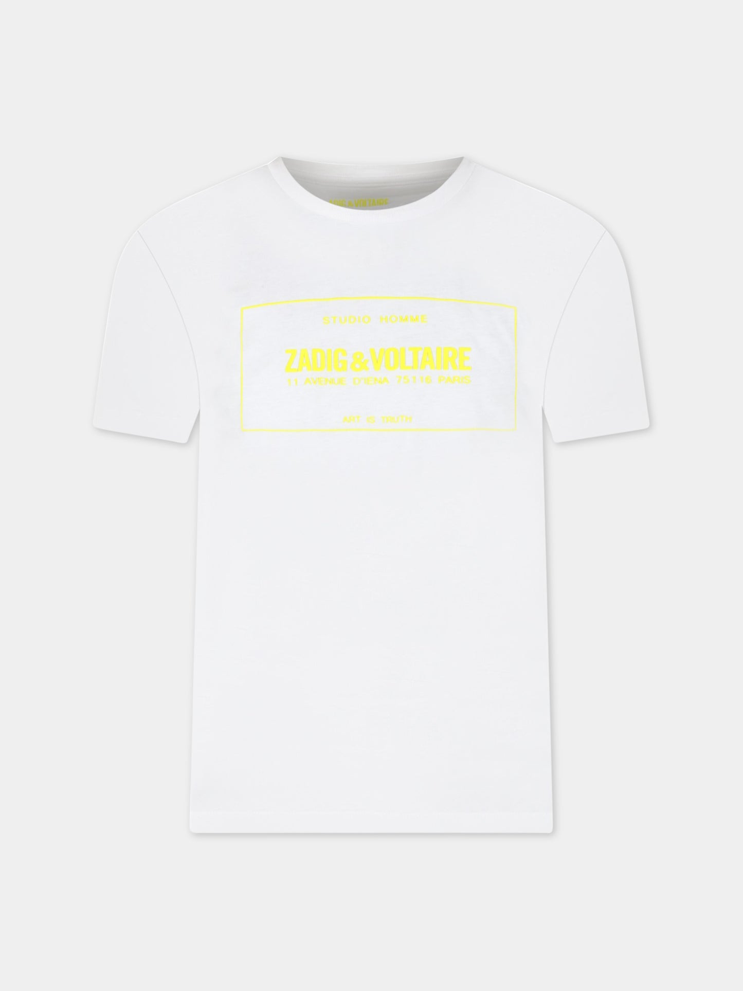 T-shirt bianca per bambini con logo giallo,Zadig & Voltaire Kids,X25355 N05