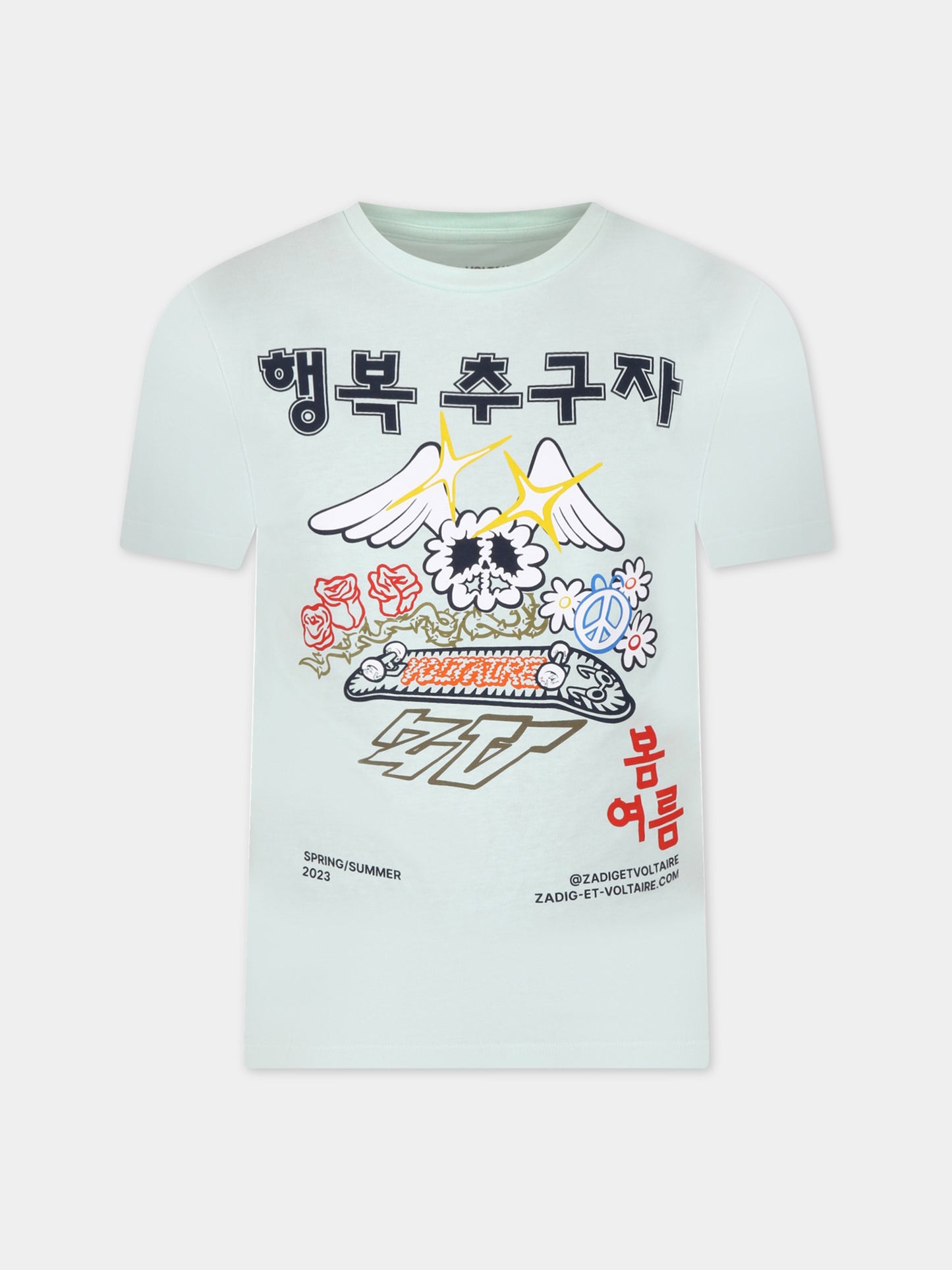 T-shirt verde per bambino con stampa,Zadig & Voltaire Kids,X25353 72E