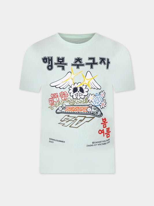 T-shirt verde per bambino con stampa,Zadig & Voltaire Kids,X25353 72E