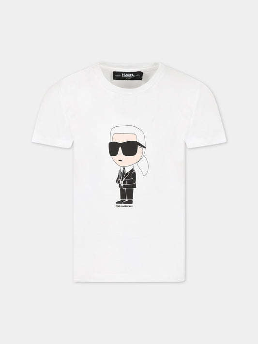 T-shirt bianca per bambina con stampa e logo,Karl Lagerfeld Kids,Z25391 10P