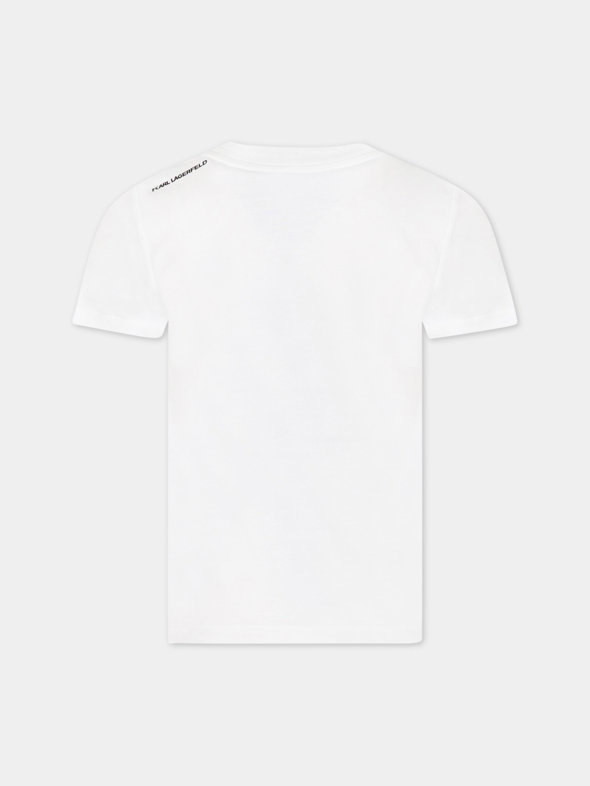 T-shirt bianca per bambina con stampa e logo,Karl Lagerfeld Kids,Z25391 10P