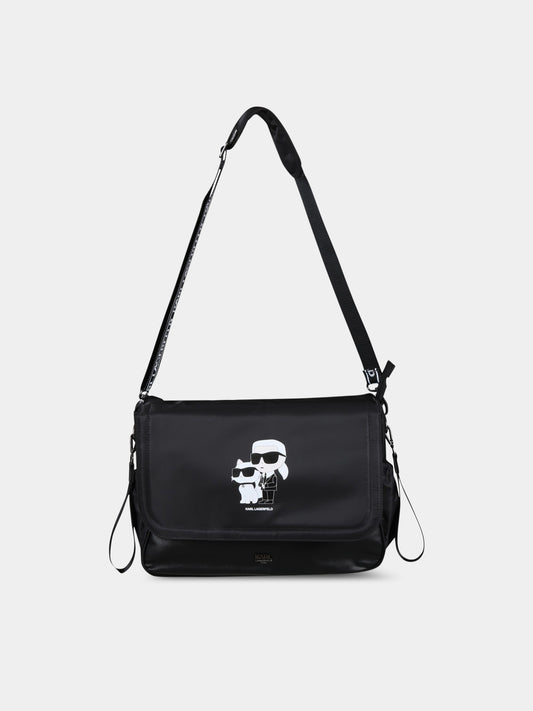 Borsa-mamma nera per neonata con Karl e Choupette,Karl Lagerfeld Kids,Z90045 09B