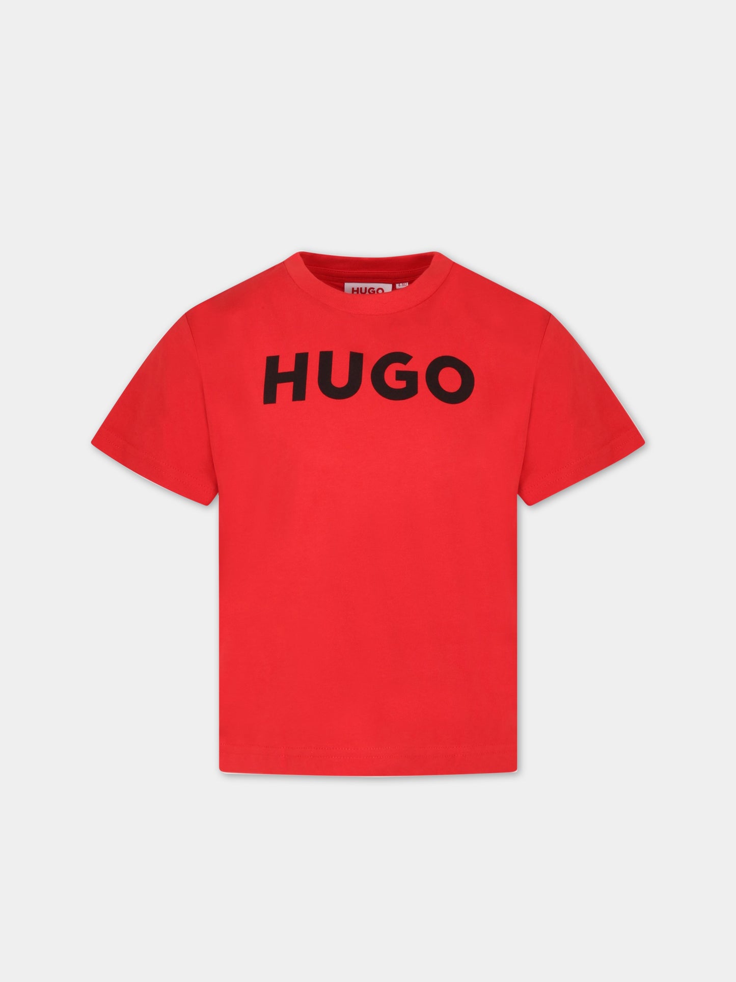 T-shirt rossa per bambino con logo nero,Hugo,G25102 990