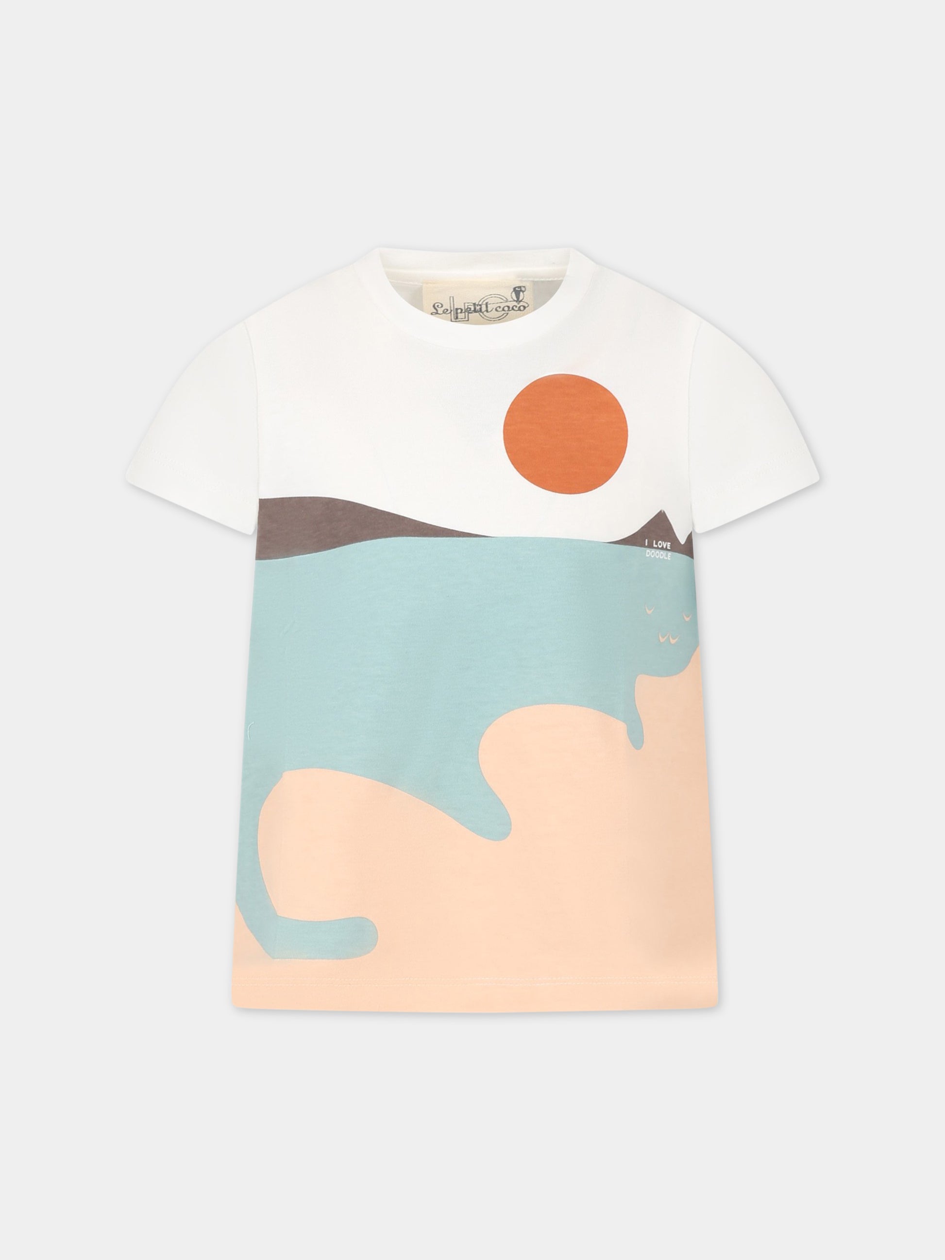 T-shirt bianco per bambina con stampa,Le Petit Coco,LFTS042 JE138 0022